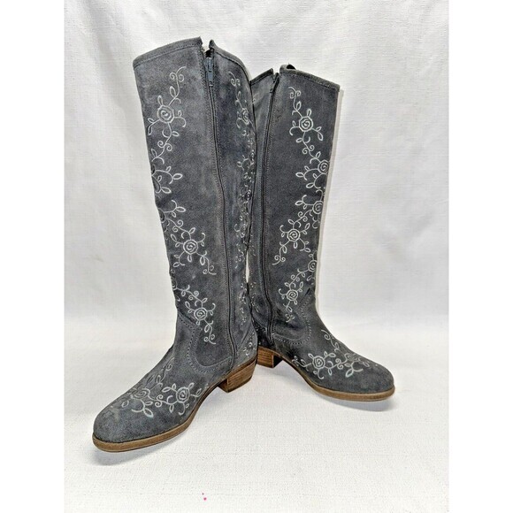 Eric Michael Heidi Knee High Grey Suede Embroidered Boho Western Boots Sz. 6.5 - Picture 4 of 10